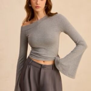 Commense Gray Off-Shoulder Top